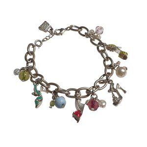 Vintage Charm Bracelet Silver Tone Colorful Bead High Heel Shoes Charms Mom Gift